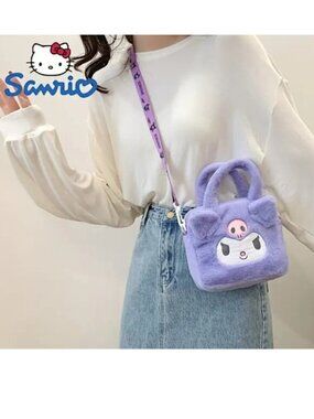Kuromi Plush Crossbody Bag Purse Sanrio Adjustable Strap Purple Hello Kitty Emo